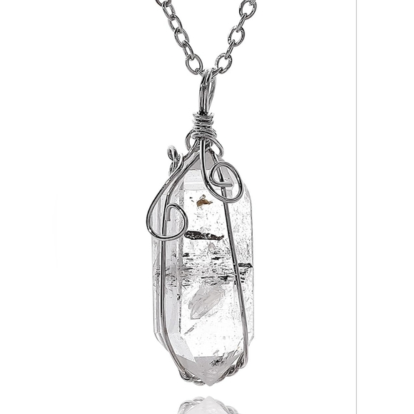 ambercrystalam Jewelry - HERKIMER DIAMOND NATURAL HANDMADE Wrapped W Stainless Steel Chain